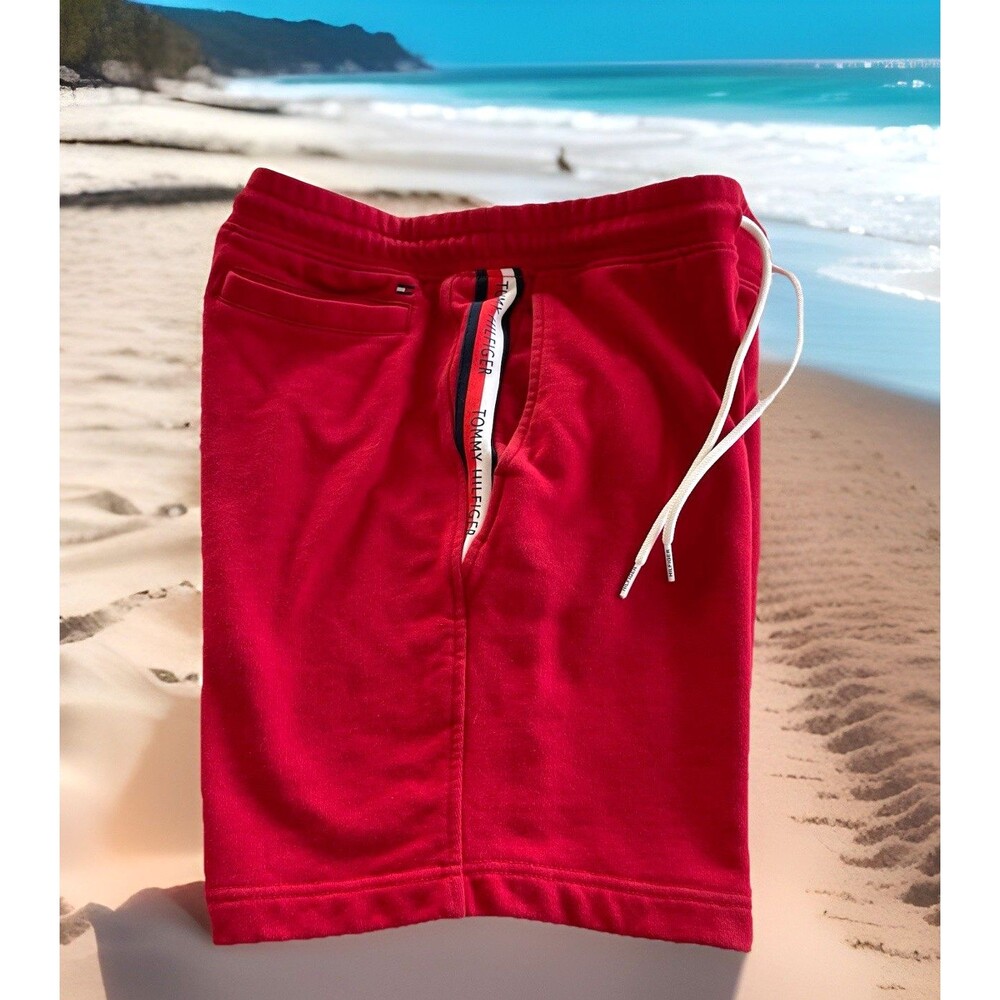 Tommy Hilfiger Red Shorts Logo Taping Embroidered Logo Cotton Mens Medium